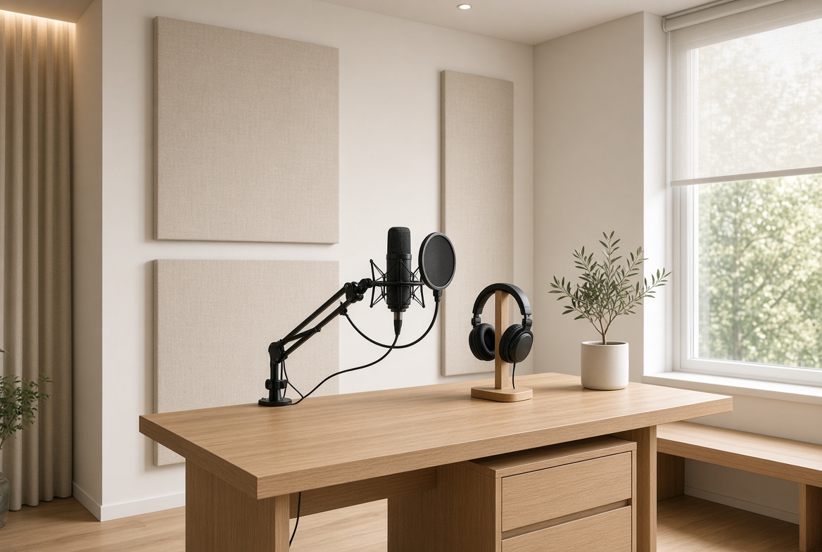 Placeholder photo of a clean modern recording studio